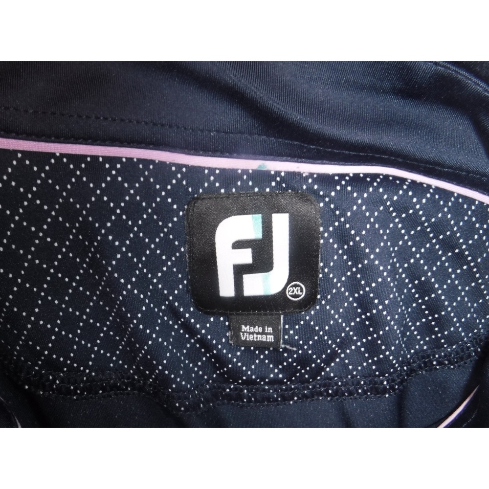FootJoy Men 2XL Navy Blue White Diamond Print ProDry Performance Golf Polo Shirt - Picture 3 of 7